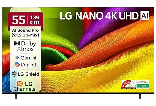 LG 139 cms (55 inches) NU87 AI Series Nano 4K Ultra HD Smart webOS VA LED TV 55NU870BPLA